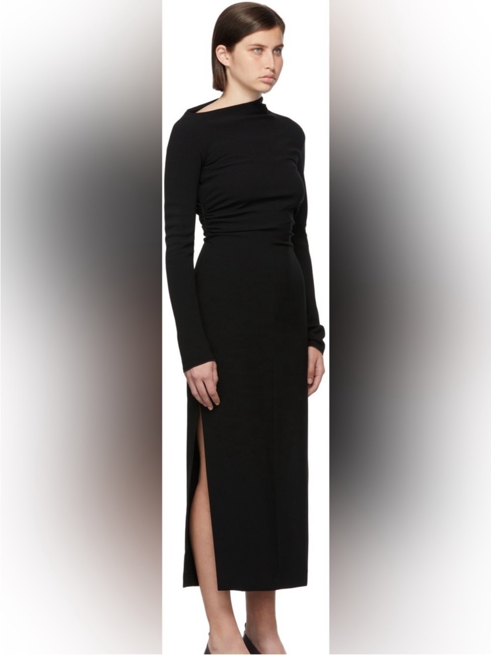Nanushka Black Tamal dress Long Sleeve Side Slit Maxi Dress asymmetrical helsa